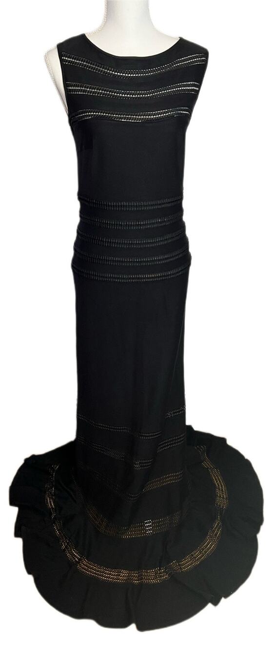 Vtg Tadashi Shoji Black Sleeveless Fit to Flare Formal Evening Maxi Gown Dress‎